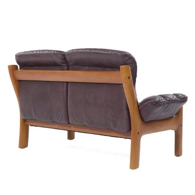  Ekornes ASA Ekornes Mid Century Danish Teak Leather Loveseat