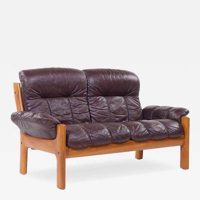  Ekornes ASA Ekornes Mid Century Danish Teak Leather Loveseat