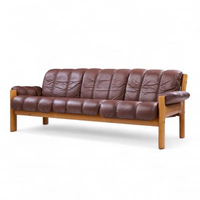  Ekornes ASA Ekornes Mid Century Norwegian Teak and Leather Montana Sofa