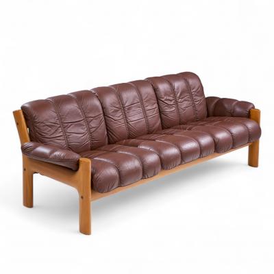  Ekornes ASA Ekornes Mid Century Norwegian Teak and Leather Montana Sofa