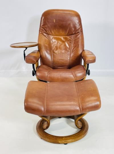  Ekornes Stressless Consul Lounge Chair Ottoman With Tray by Ekornes Stressless Norway 1980s