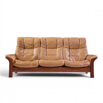  Ekornes Stressless Ekornes Stressless Mid Century Buckingham Leather Reclining Sofa