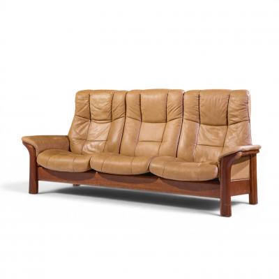  Ekornes Stressless Ekornes Stressless Mid Century Buckingham Leather Reclining Sofa