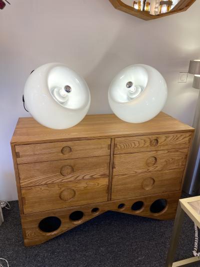  Eleanore Peduzzi Riva Space Age Pair of Vacuna Murano Glass Lamps by Artemide Italy 1968