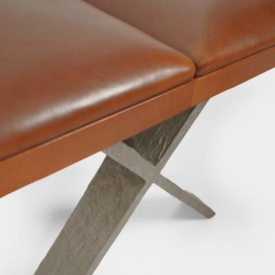  Elitis Furniture PAIR OF CARACALLA Ottomans in aluminium and tan leather 2004 