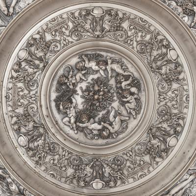  Elkington Co Elkington Co pair of silver plated chargers of The Seasons