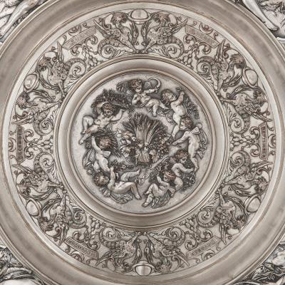  Elkington Co Elkington Co pair of silver plated chargers of The Seasons