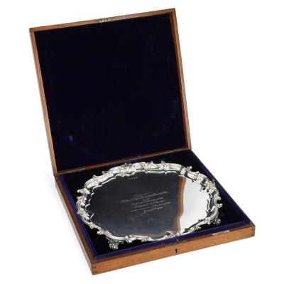  Elkington Co English Sterling silver tray with case by Elkington