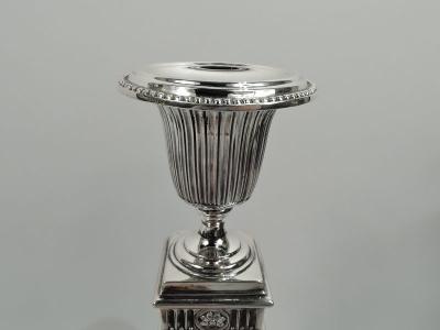  Elkington Co Pair of English Victorian Classical Sterling Silver Candlesticks 1894