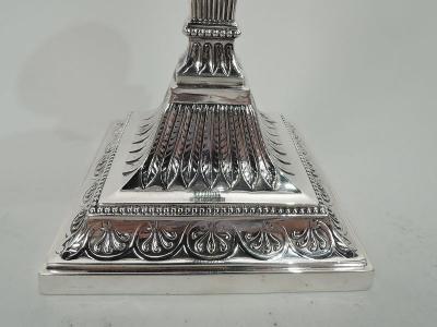  Elkington Co Pair of English Victorian Classical Sterling Silver Candlesticks 1894