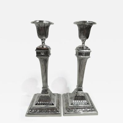  Elkington Co Pair of English Victorian Classical Sterling Silver Candlesticks 1894