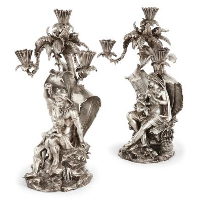  Elkington Co Pair of figural candelabra by Elkington Mason Co