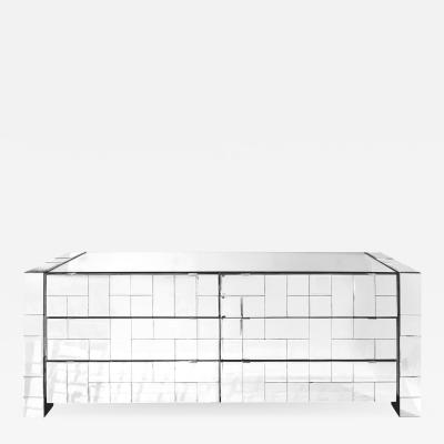  Ello Furniture Co Large Chest of Drawers In Tessellated Beveled Mirrored Glass 1970s