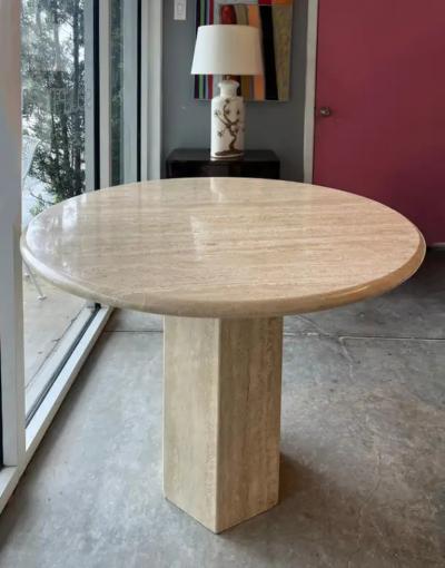  Ello Furniture Co Vintage Italian Post Modern Polished Travertine Dining Table