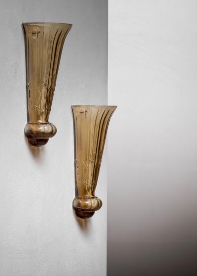  Elme Glasbruk Pair of Art Deco glass wall vases