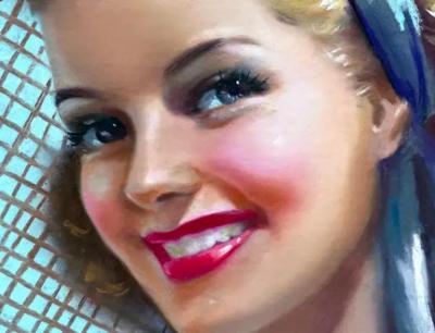  Elsie Julia Miller Blond Pin up with Perfect Smile Tennis Racket Women Illustrators