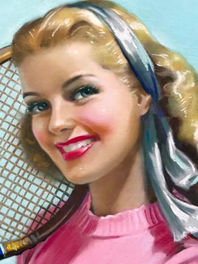  Elsie Julia Miller Blond Pin up with Perfect Smile Tennis Racket Women Illustrators