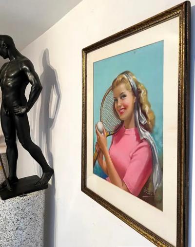  Elsie Julia Miller Blond Pin up with Perfect Smile Tennis Racket Women Illustrators