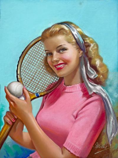  Elsie Julia Miller Blond Pin up with Perfect Smile Tennis Racket Women Illustrators