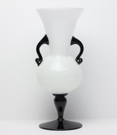  Empoli Empoli Italian Black and White Art Glass Vase Italy 1960