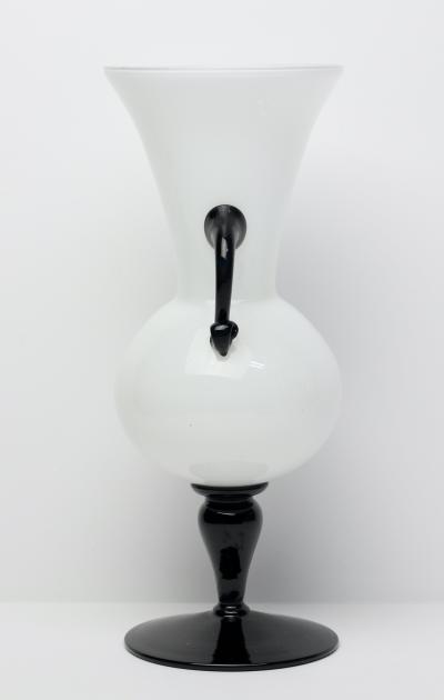 Empoli Empoli Italian Black and White Art Glass Vase Italy 1960