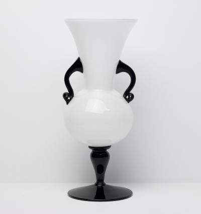  Empoli Empoli Italian Black and White Art Glass Vase Italy 1960