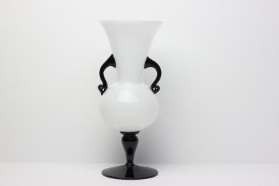  Empoli Empoli Italian Black and White Art Glass Vase Italy 1960