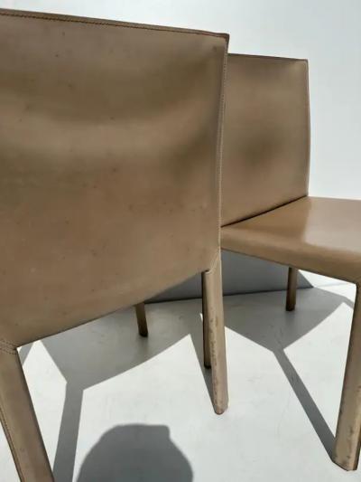  Enrico Pellizzoni Pair of Patinated Leather Side Chairs by Enrico Pellizzoni