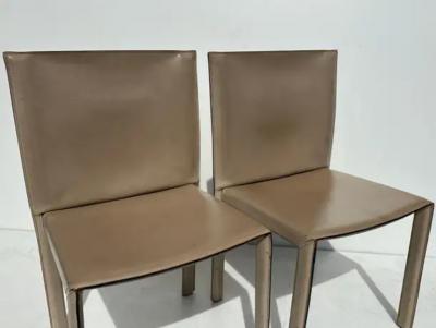  Enrico Pellizzoni Pair of Patinated Leather Side Chairs by Enrico Pellizzoni