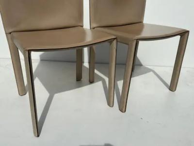  Enrico Pellizzoni Pair of Patinated Leather Side Chairs by Enrico Pellizzoni