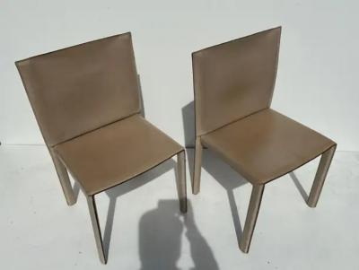  Enrico Pellizzoni Pair of Patinated Leather Side Chairs by Enrico Pellizzoni