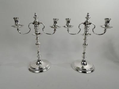  Ensko Pair of Traditional American Colonial 3 Light Candelabra by Ensko