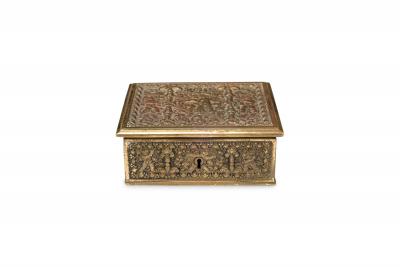  Erhard and Sohne Erhard and Sohne German Art Nouveau Relief Carved Brass Jewelry Box