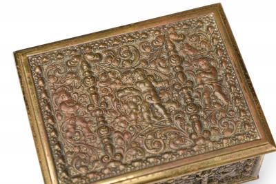  Erhard and Sohne Erhard and Sohne German Art Nouveau Relief Carved Brass Jewelry Box