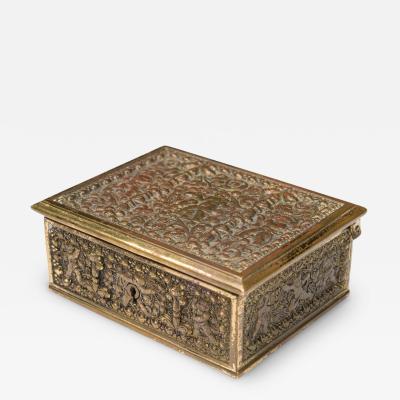 Erhard and Sohne Erhard and Sohne German Art Nouveau Relief Carved Brass Jewelry Box