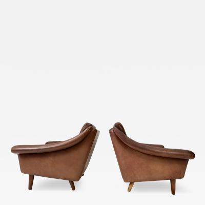  Erhardsen Andersen Pair of 1960s Danish Leather Lounge Chairs Attributed to Aage Christiansen