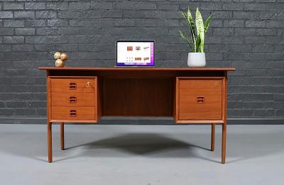  Erik Brouer Erik Brouer Executive Teak Desk w Bookcase for Brouer M belfabrik