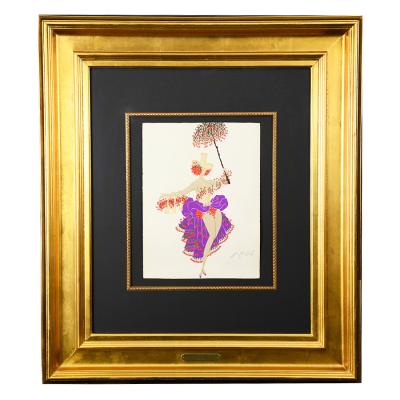  Ert 1950s Gousche Dancer with Umbrella by Erte Framed