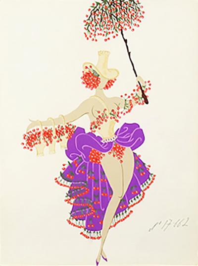  Ert 1950s Gousche Dancer with Umbrella by Erte Framed