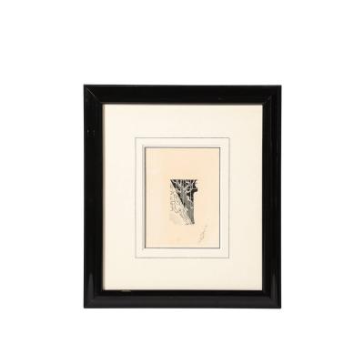  Ert Art Deco Woman and Window Pen Ink Drawing on Paper signed Ert 