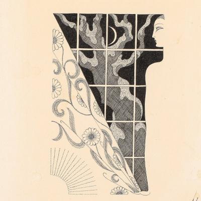  Ert Art Deco Woman and Window Pen Ink Drawing on Paper signed Ert 