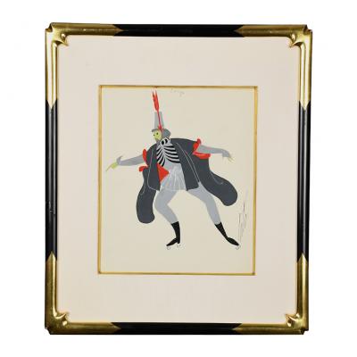  Ert Iago Framed Gouache by Erte Original Art Deco Gouache on Paper Framed