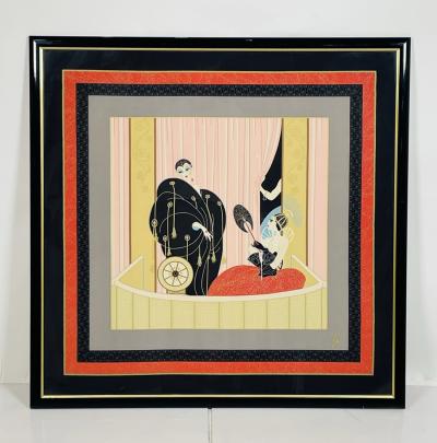  Ert Romain de Tirtoff Ert 1987 Loge De Theatre Framed Silk Scarf Wall Art Signed