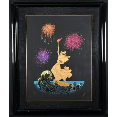  Ert Statue of Liberty Night Serigraph by Erte with Frame