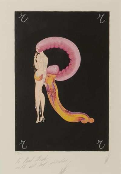  Ert Vintage Signed Art Deco Erte Silkscreen Print Letter R From the Alphabet Suite