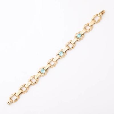 Esemco Art Deco Esemco Articulating 14k Gold Bracelet with Round Cut Aquamarines