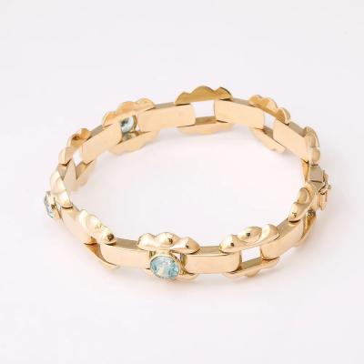  Esemco Art Deco Esemco Articulating 14k Gold Bracelet with Round Cut Aquamarines