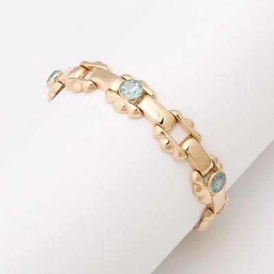  Esemco Art Deco Esemco Articulating 14k Gold Bracelet with Round Cut Aquamarines