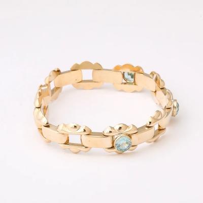  Esemco Art Deco Esemco Articulating 14k Gold Bracelet with Round Cut Aquamarines