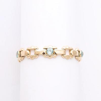  Esemco Art Deco Esemco Articulating 14k Gold Bracelet with Round Cut Aquamarines
